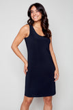 Plain dress with wide straps, round neckline, by Compli-K #1546