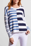 Long sleeve crew neck sweater in various stripes by Tribal #1675O 3709