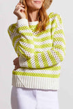 Striped sweater, in openwork knit, with crew neckline from Tribal #1706O-576