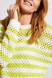 Striped sweater, in openwork knit, with crew neckline from Tribal #1706O-576