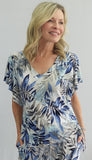 V-neck top with short ruffle sleeves and foliage print by Softworks #202242