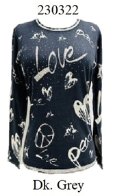 Peace and Love Printed Crew Neck Long Sleeve Sweater by Beta's Choice #230322