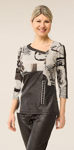 Abstract Print Three-Quarter Sleeve Sweater by CRYSTAL #24-11186