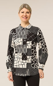 Black and white shirt with geometric shape prints by CRYSTAL #24-6708