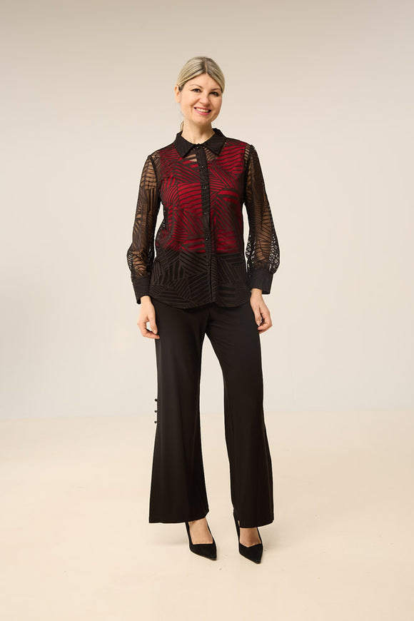 Sheer Patterned Polyester Blouse by Cyrstal #24-6711