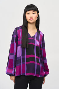 Abstract Plaid Satin Top by Joseph Ribkoff #243058