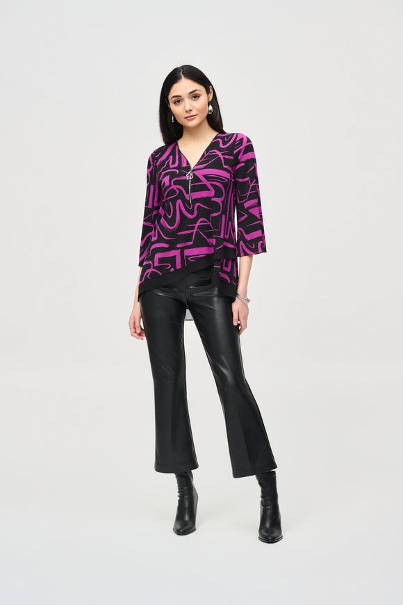 Silky knit flared top with abstract print, by Joseph Ribkoff #243059