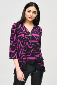 Silky knit flared top with abstract print, by Joseph Ribkoff #243059