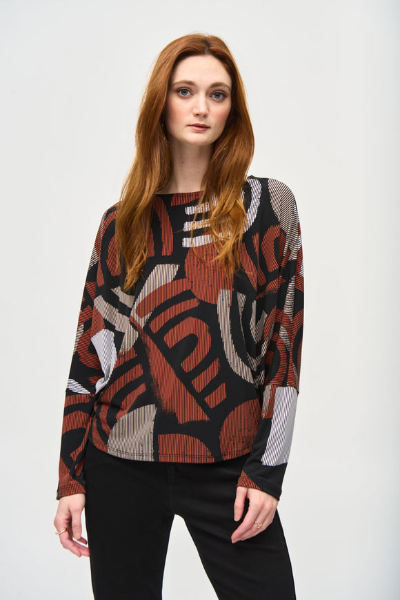 Straight top in silky knit with geometric print, by Joseph Ribkoff #243101