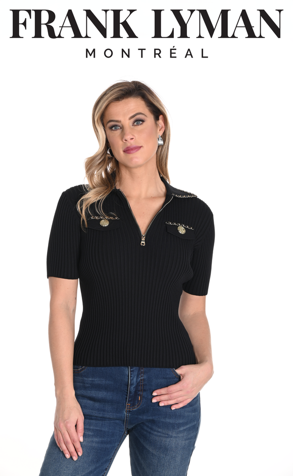 Short-sleeved sweater with shirt collar and zipper, by Frank Lyman #243409U