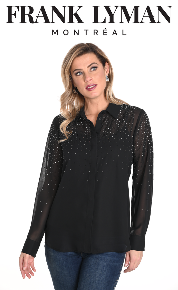 Black blouse with diamond embellishments at the front, by Frank Lyman #243414U