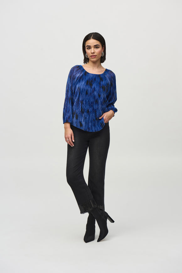 Abstract-print pleated knit flared top, by Joseph Ribkoff #244105