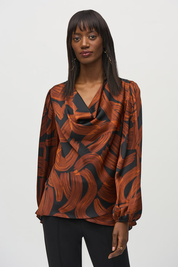 Abstract-print satin tiered top, by Joseph Ribkoff #244181