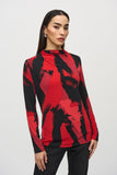 Silky abstract-print knit top with high neckline, by Joseph Ribkoff #244233