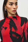 Silky abstract-print knit top with high neckline, by Joseph Ribkoff #244233