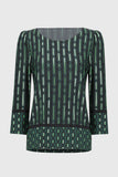 Silky knit top with green and black geometric print, by Joseph Ribkoff #244243