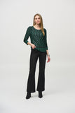 Silky knit top with green and black geometric print, by Joseph Ribkoff #244243