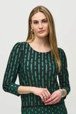 Silky knit top with green and black geometric print, by Joseph Ribkoff #244243