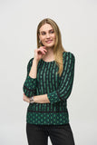 Silky knit top with green and black geometric print, by Joseph Ribkoff #244243