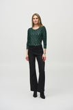 Silky knit top with green and black geometric print, by Joseph Ribkoff #244243