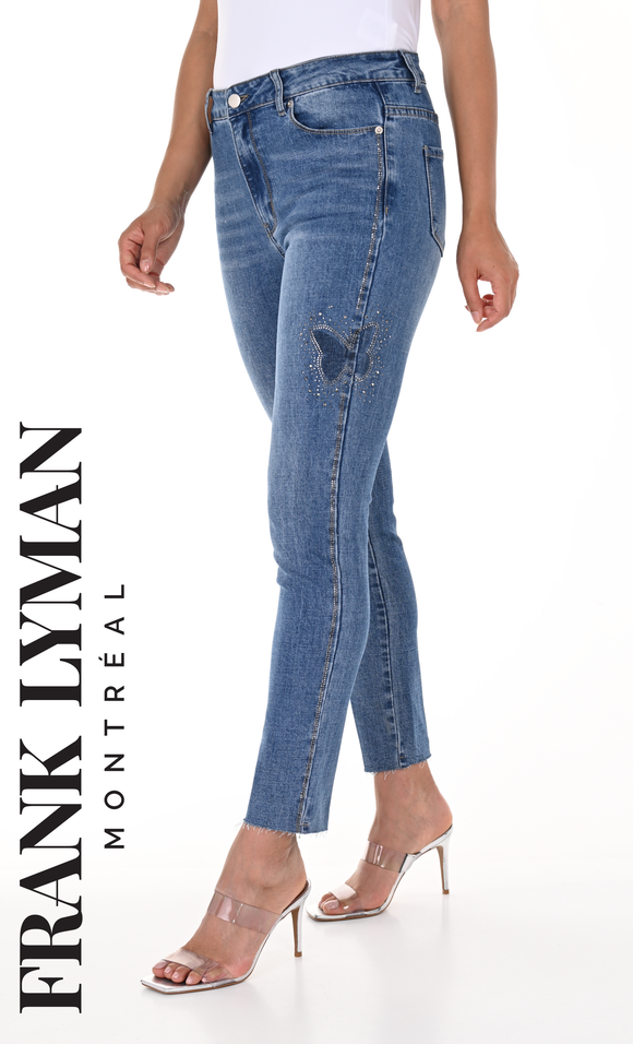 Frank Lyman Diamond Embellished Butterfly Thigh Jeans #246202U