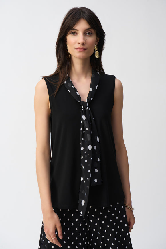 Sleeveless V-Neck Silky Knit Top with Polka Dot Pattern by Joseph Ribkoff #251078