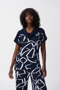 Woven sweater, boxy fit with abstract print, by Joseph Ribkoff #251110