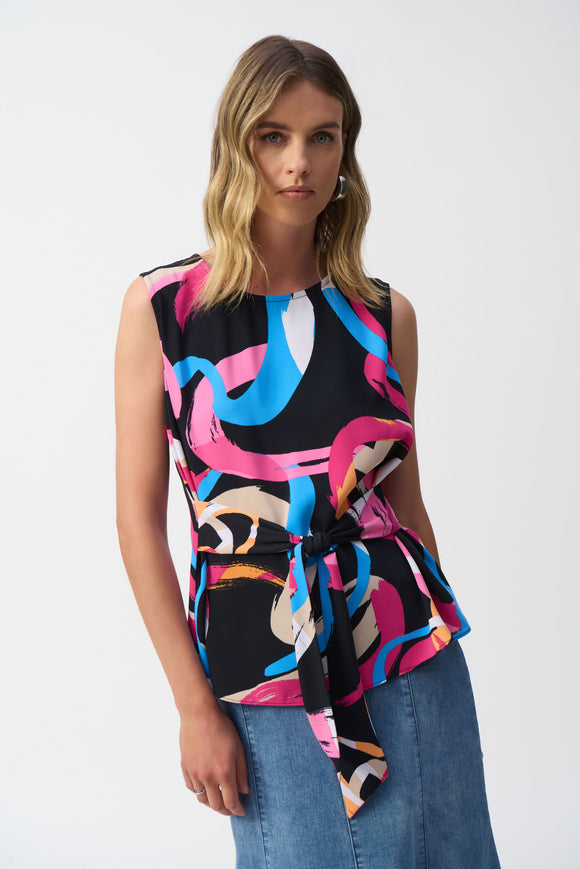 Abstract Print Woven Fit-and-Flare Sleeveless Top by Joseph Ribkoff #251170