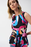 Abstract Print Woven Fit-and-Flare Sleeveless Top by Joseph Ribkoff #251170