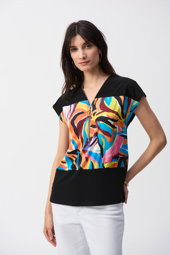 Abstract boxy top in silky knit and satin, by Joseph Ribkoff #251248