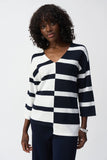 Striped V-Neck 3/4 Sleeve Knit Sweater by Joseph Ribkoff #251914