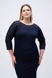 Knit Sweater with Mesh Stripe Detail, Boat Neck, by Joseph Ribkoff #251946