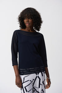 Knit Sweater with Mesh Stripe Detail, Boat Neck, by Joseph Ribkoff #251946