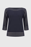 Knit Sweater with Mesh Stripe Detail, Boat Neck, by Joseph Ribkoff #251946