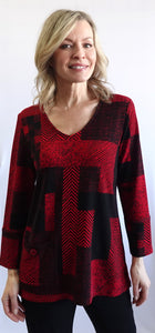 Red and Black Geometric Print V-Neck Sweater by SoftWorks #102247