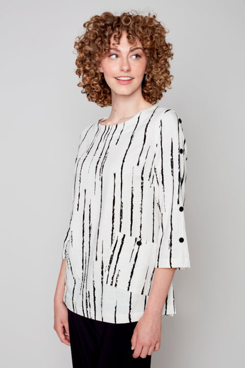 Tunic top with 3/4 sleeves and boat neckline, by Compli K #33514