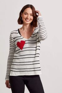 Long Sleeve Knit Sweater with Tribal Hearts #5384O