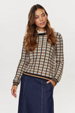 Plaid sweater with round neck and solid bands at the cuffs, by EFT #704711