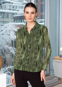 Black, green and white striped blouse, by Alison Shéri #A44065