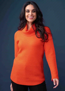 Long Sleeve Cowl Neck Sweater, 2 Different Textures, by Elena Wang #33071