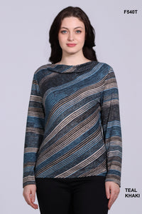 Striped long-sleeved boat neck sweater (a little runny), by Dévia #F540T