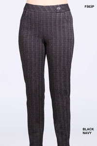 Pull-on pants with fine vertical stripes, by Dévia #F563P