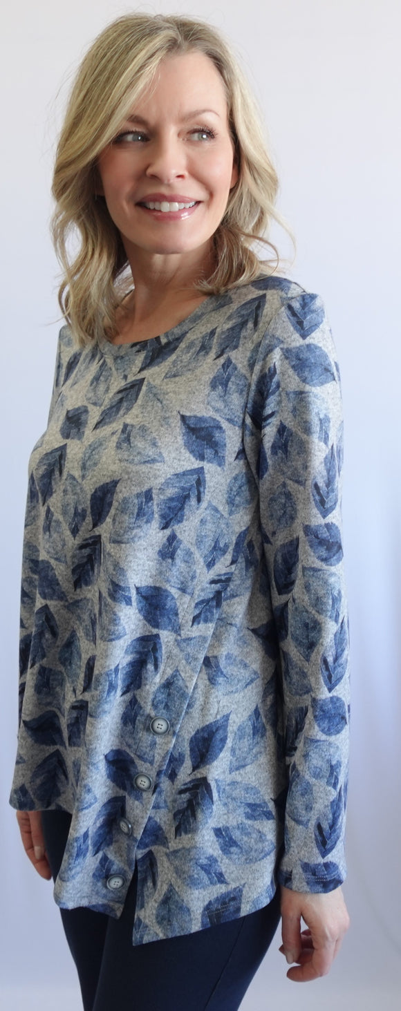 Asymmetrical Crew Neck Sweater with Leaf Pattern by Softworks #102921