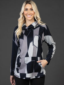 Contrasting Print Long Sleeve Crew Neck Sweater by Variations #V2864