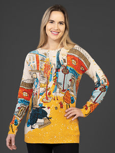 Boutique Print Long Sleeve Sweater by Variations #V2875