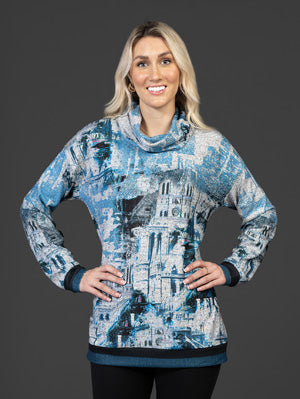 Urban Print Long Sleeve Crew Neck Sweater by Variations #V2888