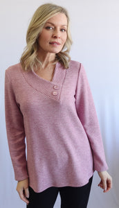 Sweater with crossover neckline and button detail, by SoftWorks #102401