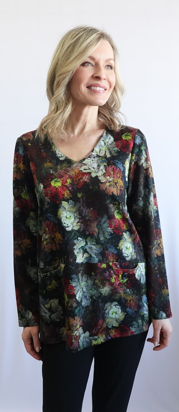 Vintage V-Neck Top with Floral Prints, by SoftWorks #102917